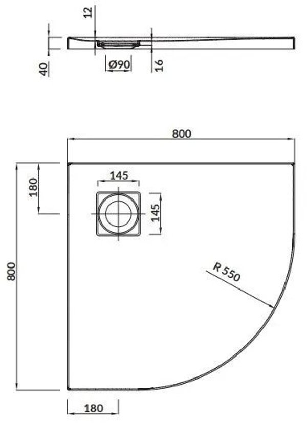 Cersanit Ντουζιέρα Ημικυκλική Tako Slim 90x90x4cm με Σιφώνι - S601-120
