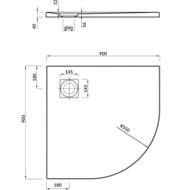 Cersanit Ντουζιέρα Ημικυκλική Tako Slim 90x90x4cm με Σιφώνι - S601-120