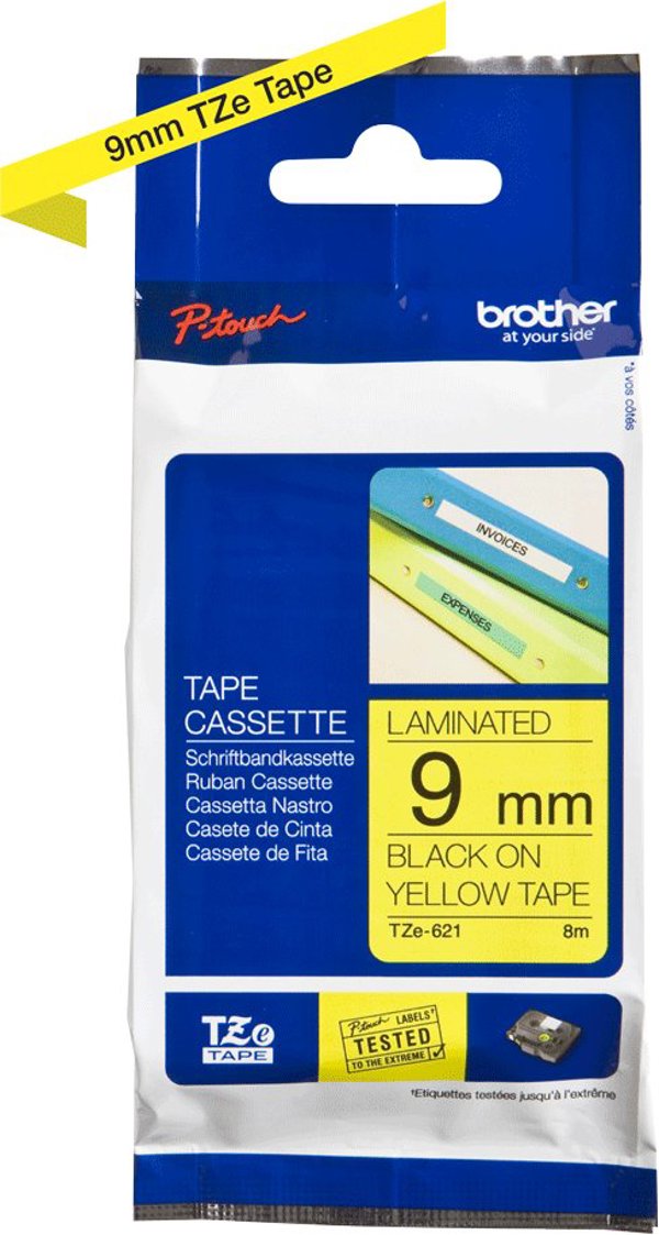 Brother Labelling Tape 9mm, Black on yellow, TZe, Grey, Thermal transfer, Philippines, Brother