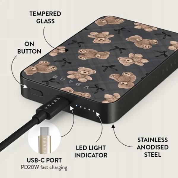 Burga Gunmetal Magnetic Powerbank - μαγνητικό powerbank 5000 mAh συμβατό με MagSafe, καλώδιο USB-C - USB-C περιλαμβάνεται (BFF)