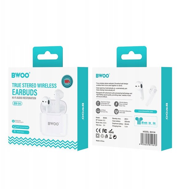 BWOO wireless TWS earphones BW94-WH white