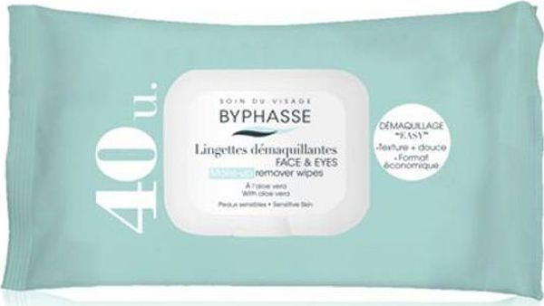 Byphasse Μαντηλάκια Καθαρισμού Προσώπου & Ματιών με Αλόη για Ευαίσθητες Επιδερμίδες, 40 Τεμάχια