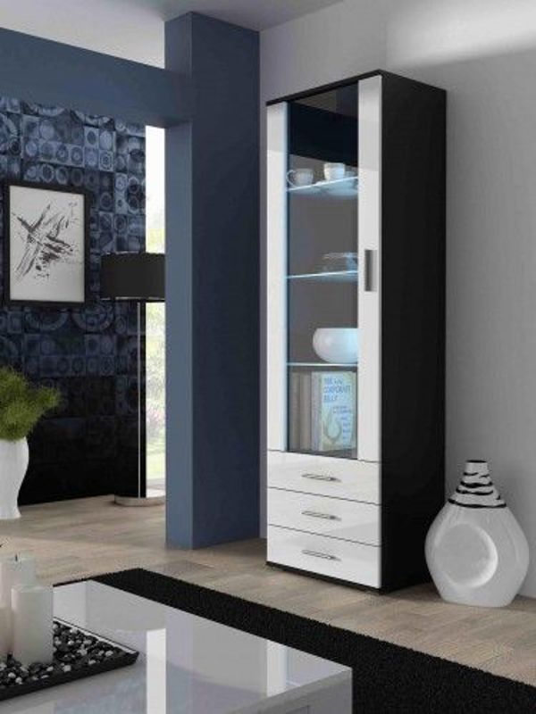 Cama Meble Βιτρίνα SOHO S1 Μαύρη/Λευκή Γυαλιστερή