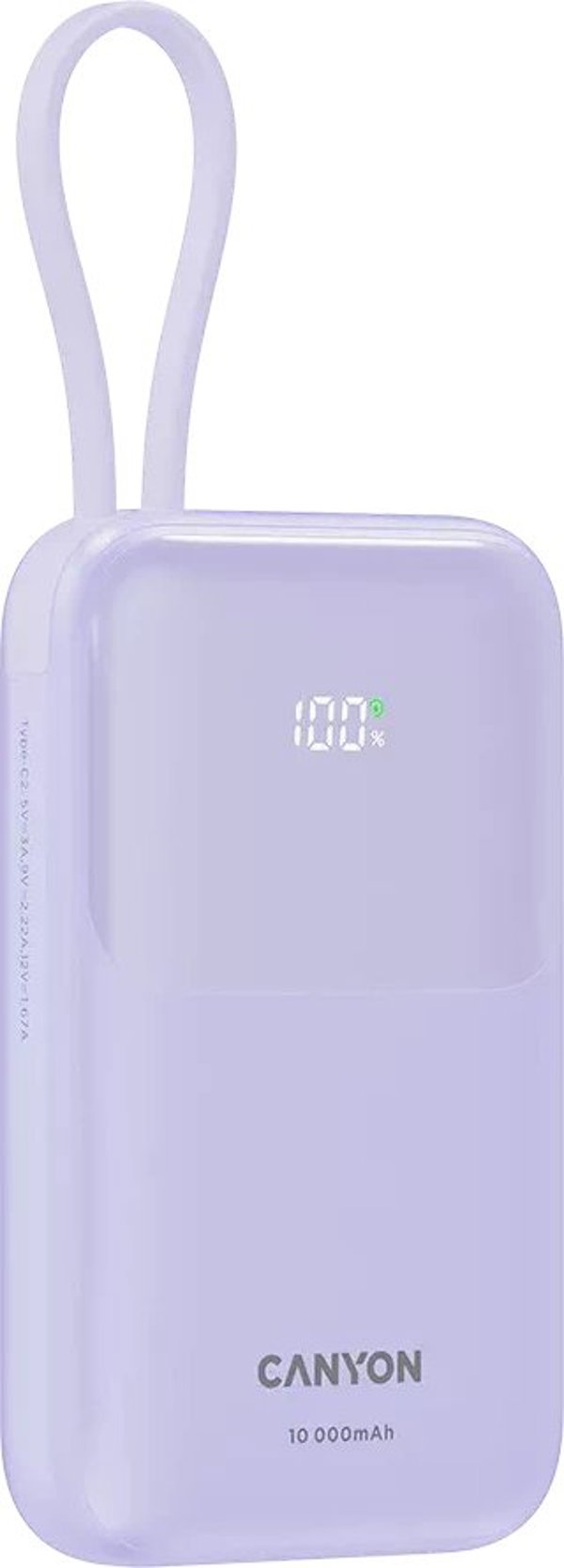 CANYON power bank OnPower 101 z kablem 10000 mAh PD22.5W Fioletowy