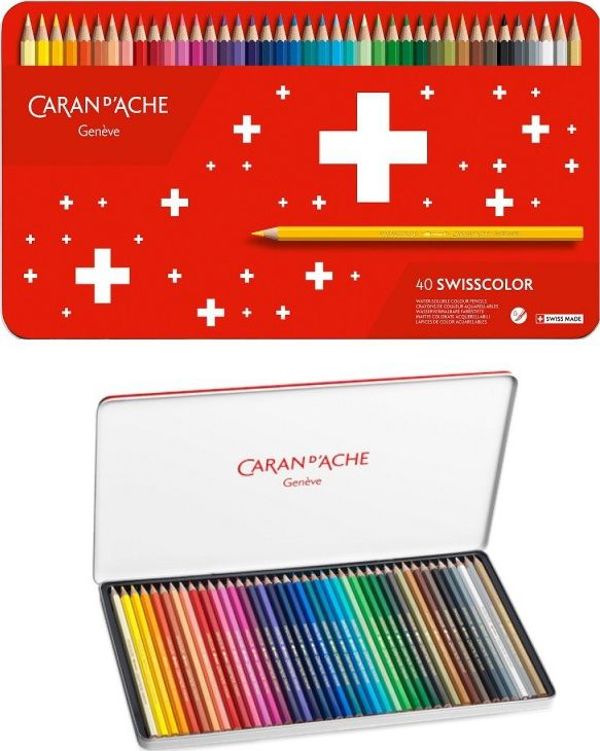 Caran d'Ache Swisscolor Aquarelle Μολύβια Ακουαρέλας, Εξάγωνα, 40 Τεμάχια, Μίξη Χρωμάτων σε Μεταλλικό Κουτί