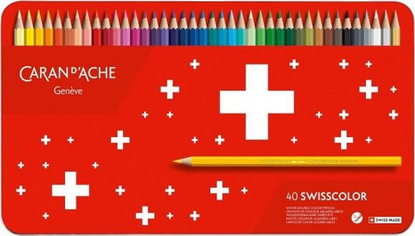 Caran d'Ache Swisscolor Aquarelle Μολύβια Ακουαρέλας, Εξάγωνα, 40 Τεμάχια, Μίξη Χρωμάτων σε Μεταλλικό Κουτί