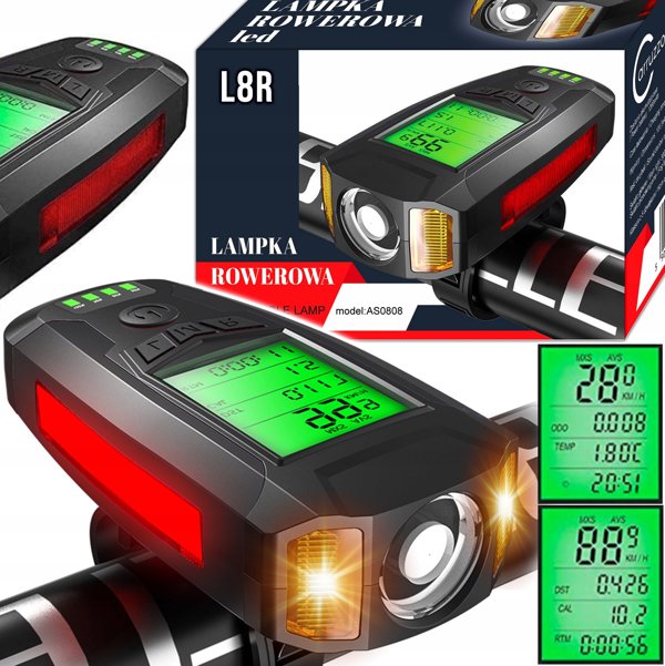 Carruzzo L8R Λάμπα Ποδηλάτου με Οθόνη LCD και Κόρνα 2 σε 1