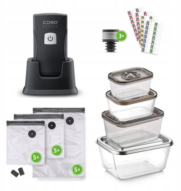 Caso Professional Hand Vacuum Sealer with Accessories | Vacu OneTouch Pro Set | Power 20 W | Black