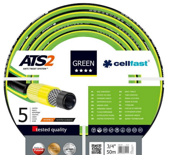 Cellfast Λάστιχο Κήπου Green ATS2 3/4" 50m - Εύκαμπτος Σωλήνας 5 Στρώσεων, Ανθεκτικό στα Κόμπος (15-121)