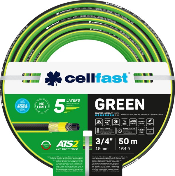 Cellfast Λάστιχο Κήπου Green ATS2 3/4" 50m - Εύκαμπτος Σωλήνας 5 Στρώσεων, Ανθεκτικό στα Κόμπος (15-121)