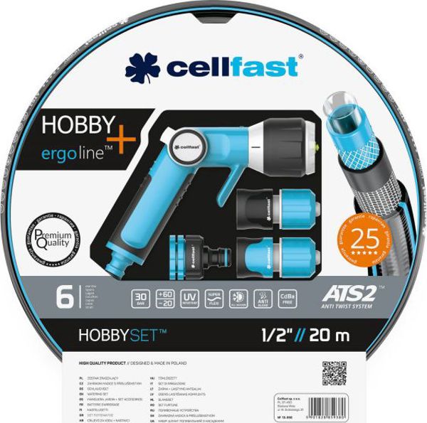 Σετ Ποτίσματος Κήπου Cellfast Hobby ERGO 1/2" 20m, Πιστόλι Ψεκασμού & Συνδετικά Εξαρτήματα