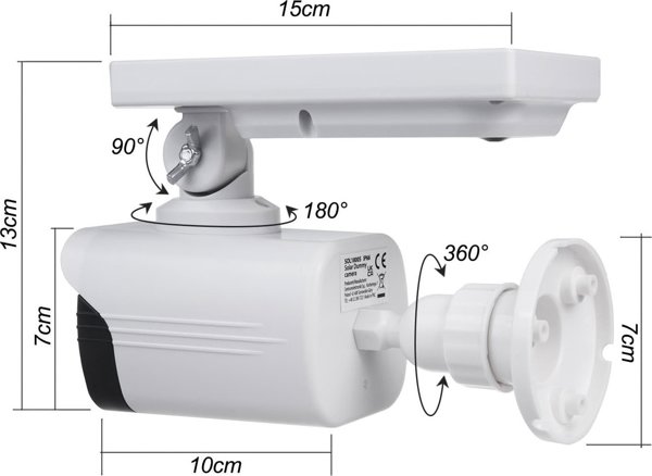 CE Ηλιακή Ψεύτικη Κάμερα Ασφαλείας SOL1800S με LED που Αναβοσβήνει, Αισθητήρα Κίνησης & Αυτοκόλλητο Προστασίας
