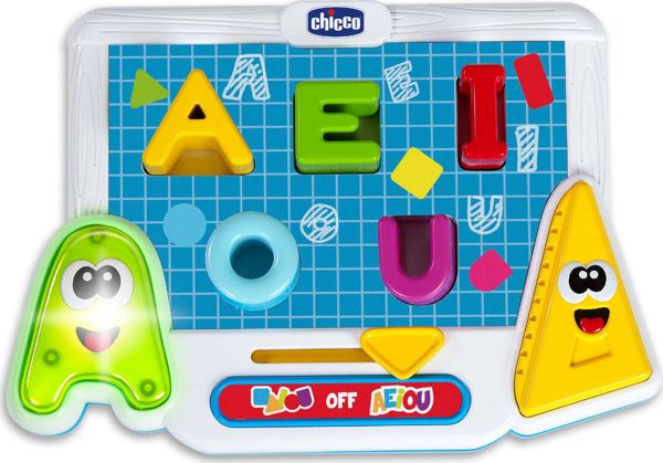 Chicco Διαδραστικό Παιχνίδι Χρωματιστά Φωνήεντα και Σχήματα, Εκπαιδευτικό Παιχνίδι Γλώσσας και Ανάγνωσης για Παιδιά