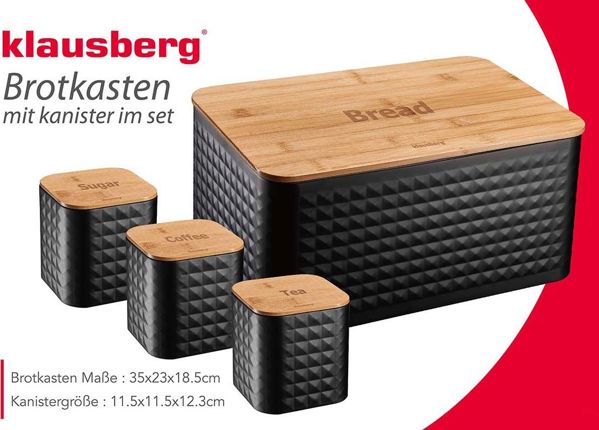 Klausberg Ψωμιέρα KB-7482 από Ατσάλι και Μπαμπού με Δοχεία Κουζίνας, Μαύρη