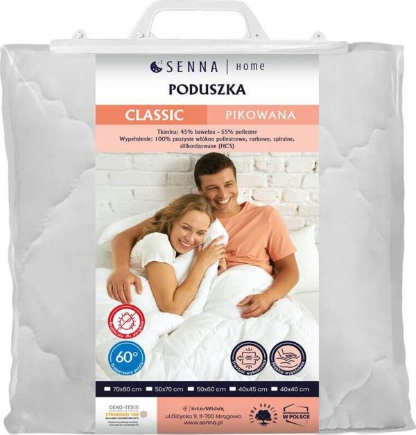 NoName Μαξιλάρι Classic Καπιτονέ Αντιαλλεργικό Λευκό 40x40cm
