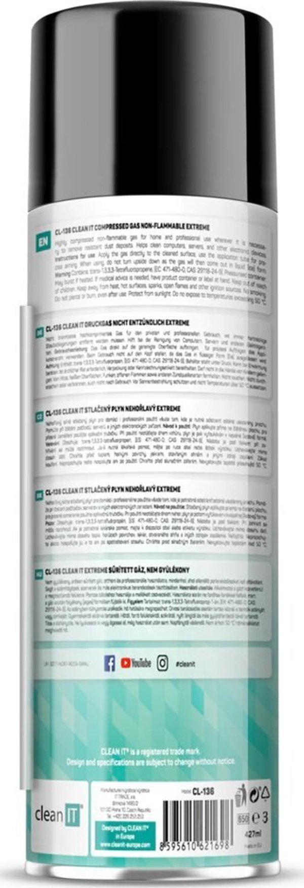 Clean It Συμπιεσμένος Αέρας Καθαρισμού Extreme 500g, Μη Εύφλεκτο