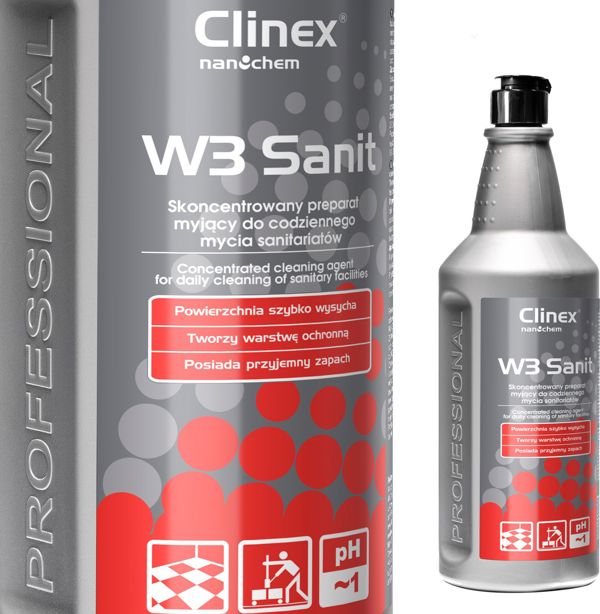 Clinex W3 Sanit Συμπυκνωμένο Υγρό Καθαρισμού για Πλακάκια, Μπάνια και Τουαλέτες, 1L