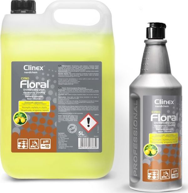 Clinex Floral Citro Υγρό Καθαρισμού Δαπέδων, 10L - Επαγγελματικό Καθαριστικό για Λαμπερά Δάπεδα χωρίς Ραβδώσεις