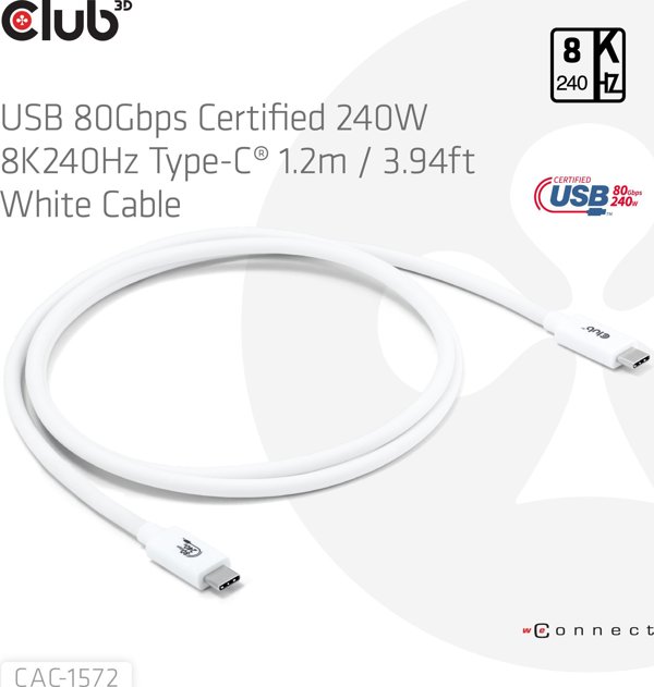 Club 3D Καλώδιο USB CAC-1572 USB-C σε USB-C 3.2 Gen 2, 10Gbps, 100W, 1m