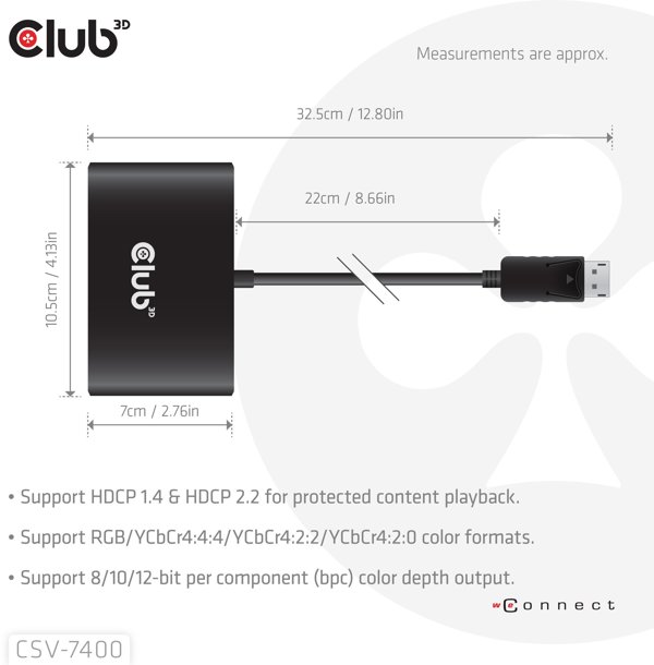 HUB USB Club 3D hub MST (Multi Stream Transport) DisplayPort 1.4 na 4x DisplayPort, Quad monitor, 4x 4K30Hz, 8K30Hz