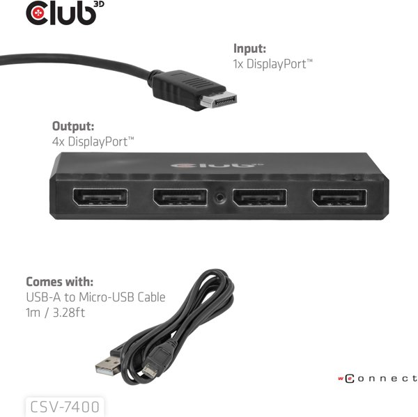 HUB USB Club 3D hub MST (Multi Stream Transport) DisplayPort 1.4 na 4x DisplayPort, Quad monitor, 4x 4K30Hz, 8K30Hz