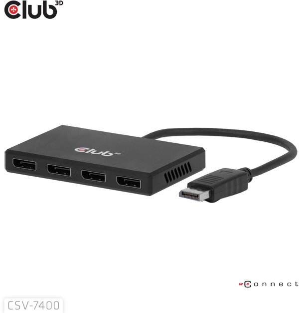 HUB USB Club 3D hub MST (Multi Stream Transport) DisplayPort 1.4 na 4x DisplayPort, Quad monitor, 4x 4K30Hz, 8K30Hz