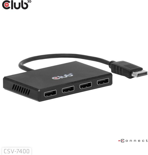 HUB USB Club 3D hub MST (Multi Stream Transport) DisplayPort 1.4 na 4x DisplayPort, Quad monitor, 4x 4K30Hz, 8K30Hz