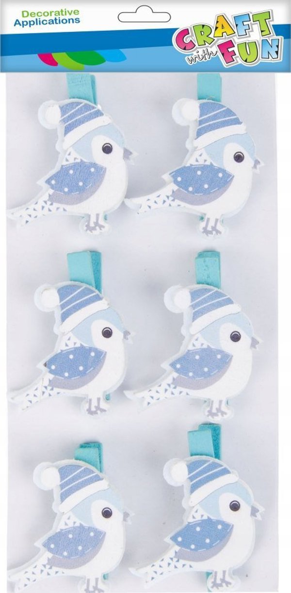 Craft with Fun Διακοσμητικό στολίδι ξύλινο μανταλάκι πουλάκι 6ΤΜΧ CF 12/288
