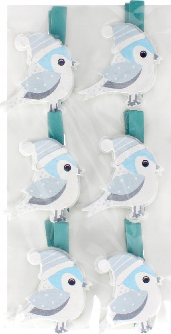 Craft with Fun Διακοσμητικό στολίδι ξύλινο μανταλάκι πουλάκι 6ΤΜΧ CF 12/288