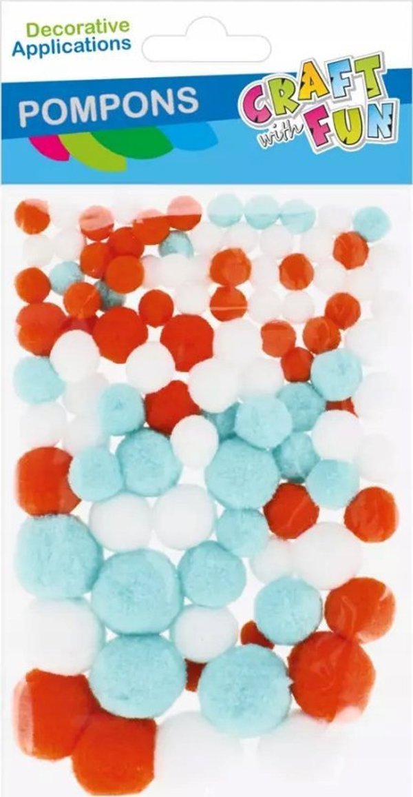 Craft with Fun Διακοσμητικά Πομ Πόν, 100 Τεμάχια, 3 Χρώματα Μιξ, CF PBH 12/144