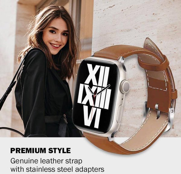 Crong Noble Band Λουράκι από Φυσικό Δέρμα για Apple Watch 42/44/45/49mm - Καφέ