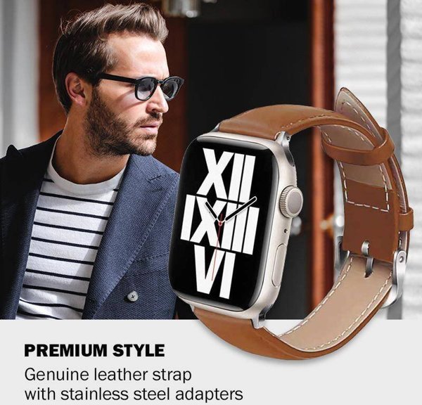 Crong Noble Band Λουράκι από Φυσικό Δέρμα για Apple Watch 42/44/45/49mm - Καφέ