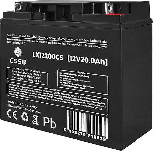 CSSB Μπαταρία Γέλης 12V 20Ah LX12200CS - Επαναφορτιζόμενη Μπαταρία για UPS και Συστήματα Ασφαλείας