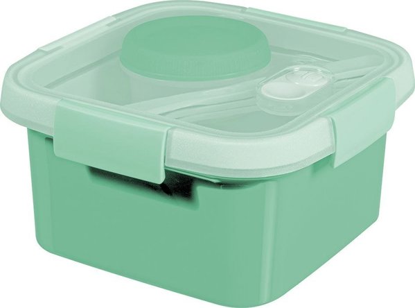 Curver Smart To Go Lunch Kit Τετράγωνο Δοχείο Τροφίμων 1.1L, Μέντα/Ανοιχτό Γκρι/Ροδακινί