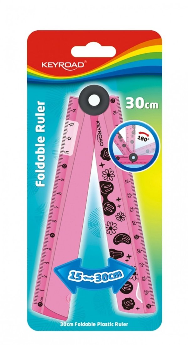 Διαβήτης KEYROAD, χάρακας 15-30cm + μοιρογνωμόνιο + διαβήτης σε ένα, με κρεμαστό, ανάμεικτα χρώματα