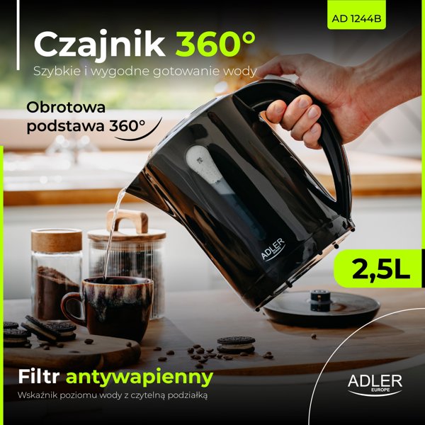 Adler Βραστήρας Νερού 2,5 L, Πλαστικός, Λευκός
