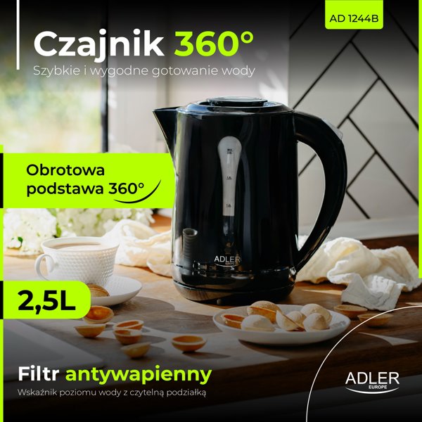 Adler Βραστήρας Νερού 2,5 L, Πλαστικός, Λευκός