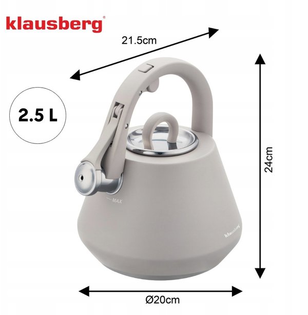CZAJNIK STALOWY Z GWIZDKIEM 2,5L KLAUSBERG KB-7949 SZARY