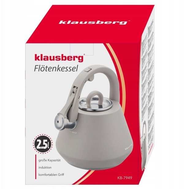 CZAJNIK STALOWY Z GWIZDKIEM 2,5L KLAUSBERG KB-7949 SZARY