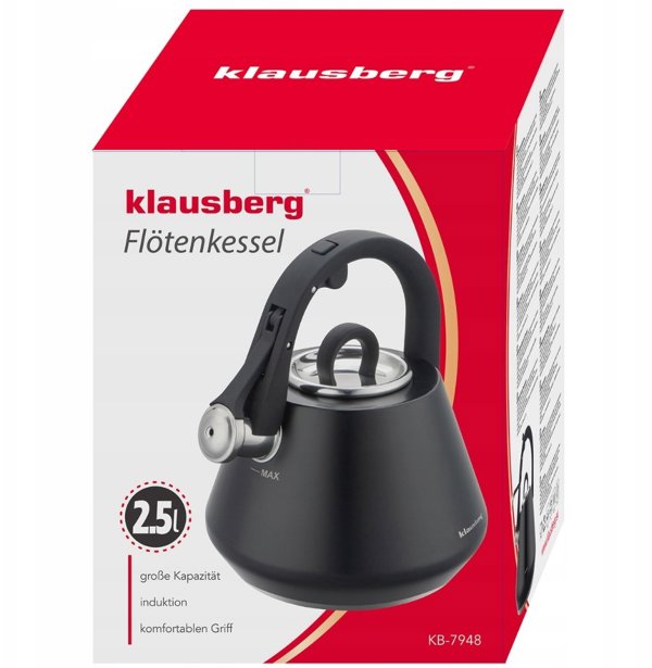 CZAJNIK STALOWY Z GWIZDKIEM 2,5L KLAUSBERG KB-7948 CZARNY