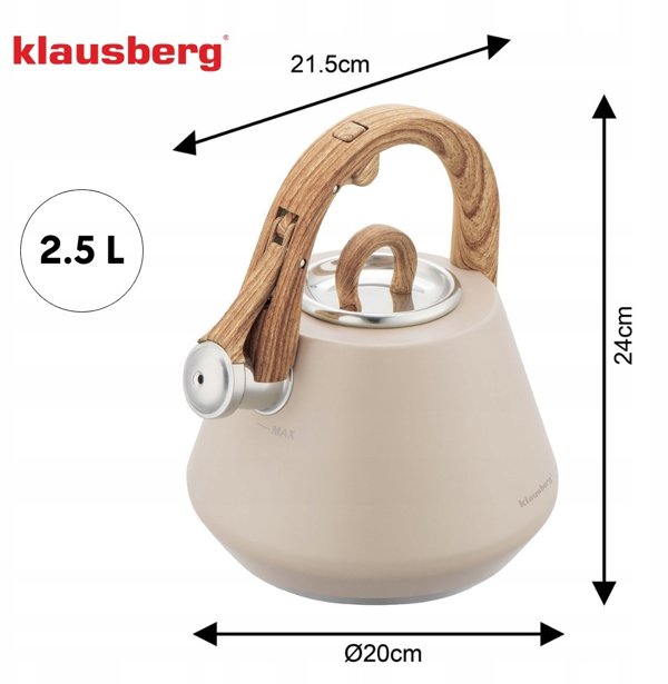 Ανοξείδωτος Βραστήρας με Σφυρίχτρα 2,5L Klausberg KB-7950 Μπεζ