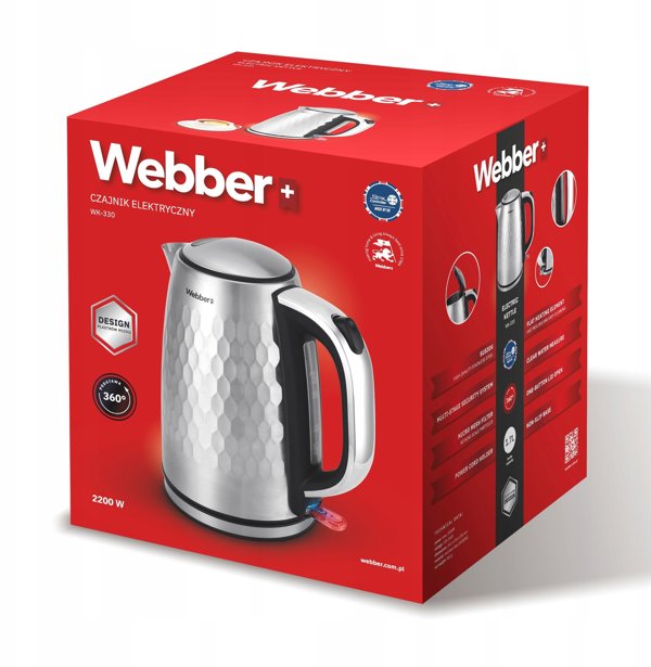 Czajnik elektryczny bezprzewodowe Webber WK-330 2200 W 1,7 l czarny INOX
