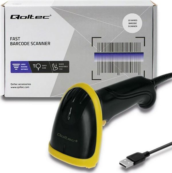 Qoltec Ενσύρματος Αναγνώστης Γραμμωτών Κωδίκων 2D Barcode Scanner, Μαύρο (50867)