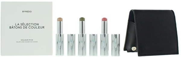 Dark Blue Set Byredo: Colour Stick, Multifunctional, Eyeshadow Stick, 509, Solar Flare, 3.5 g + Colour Stick, Multifunctional, Eyeshadow Stick, Kumato Face, 3.5 g + Colour Stick, Multifunctional, Eyeshadow Stick, Flower Play, 3.5 g + Byredo, GWP Leather P