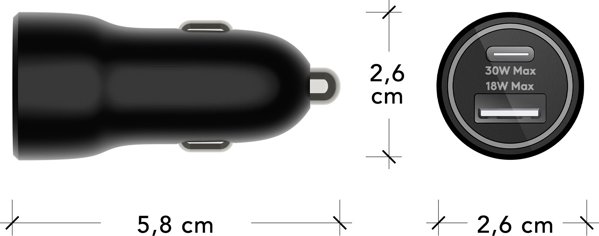 dbramante1928 re-charge - Auto-Netzteil - 30 Watt - 2 Ausgabeanschlussstellen (USB-C, USB) - Schwarz