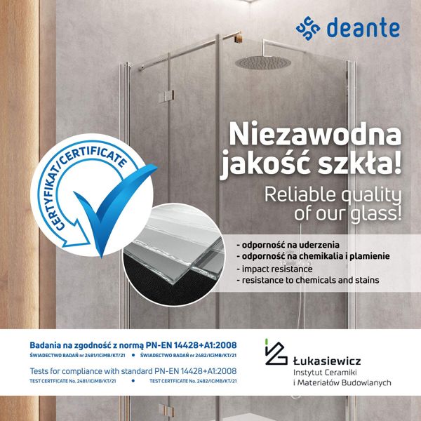 Ντουζιέρα Deante KERRIA PLUS Μονή, Χρώμιο, Διαφανές Γυαλί, 90cm