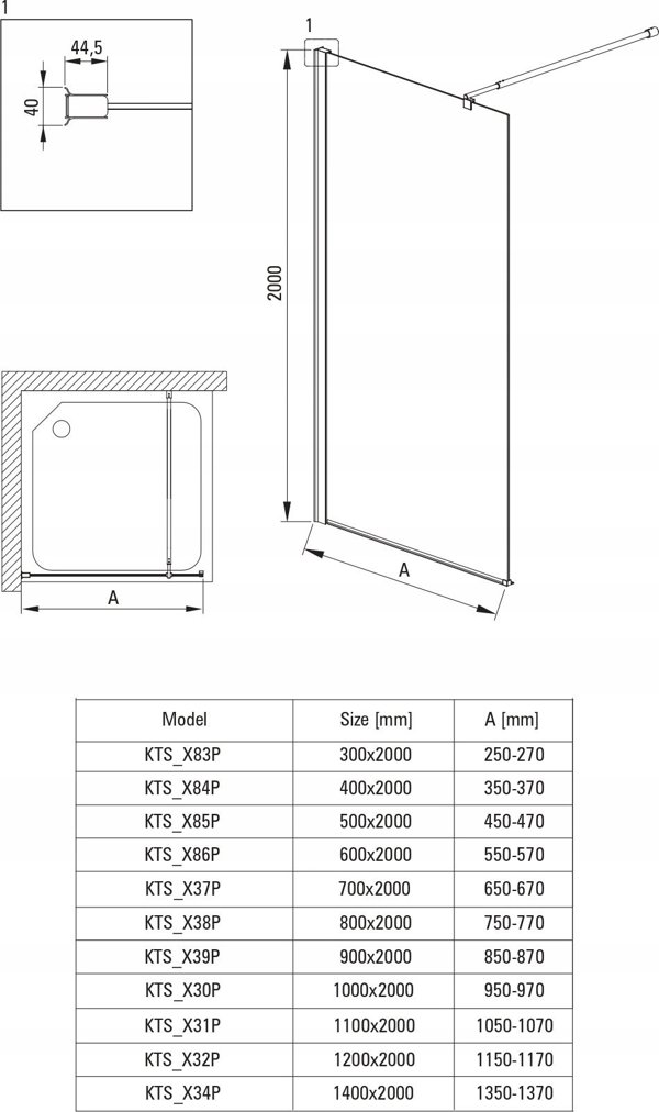 Deante Καμπίνα Ντους / walk-in σύστημα Kerria Plus 60 εκ.