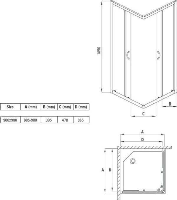 Deante καμπίνα Funkia τετράγωνη με γυαλί γραφίτη 80x80 cm