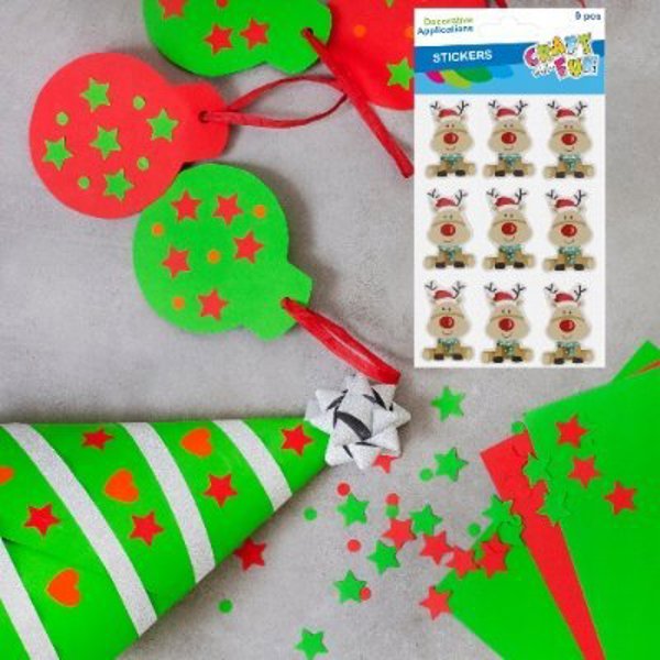 Craft With Fun Χριστουγεννιάτικα 3D Αυτοκόλλητα Τάρανδος, Διακοσμητικά Στολίδια Χειροτεχνίας, 9 Τεμάχια