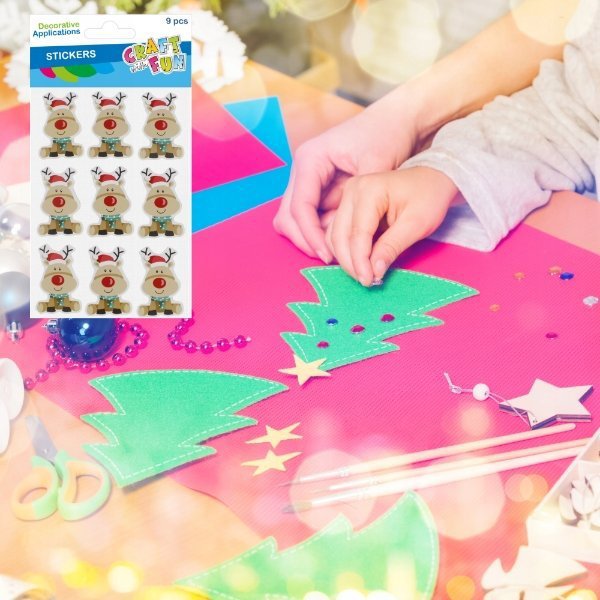 Craft With Fun Χριστουγεννιάτικα 3D Αυτοκόλλητα Τάρανδος, Διακοσμητικά Στολίδια Χειροτεχνίας, 9 Τεμάχια